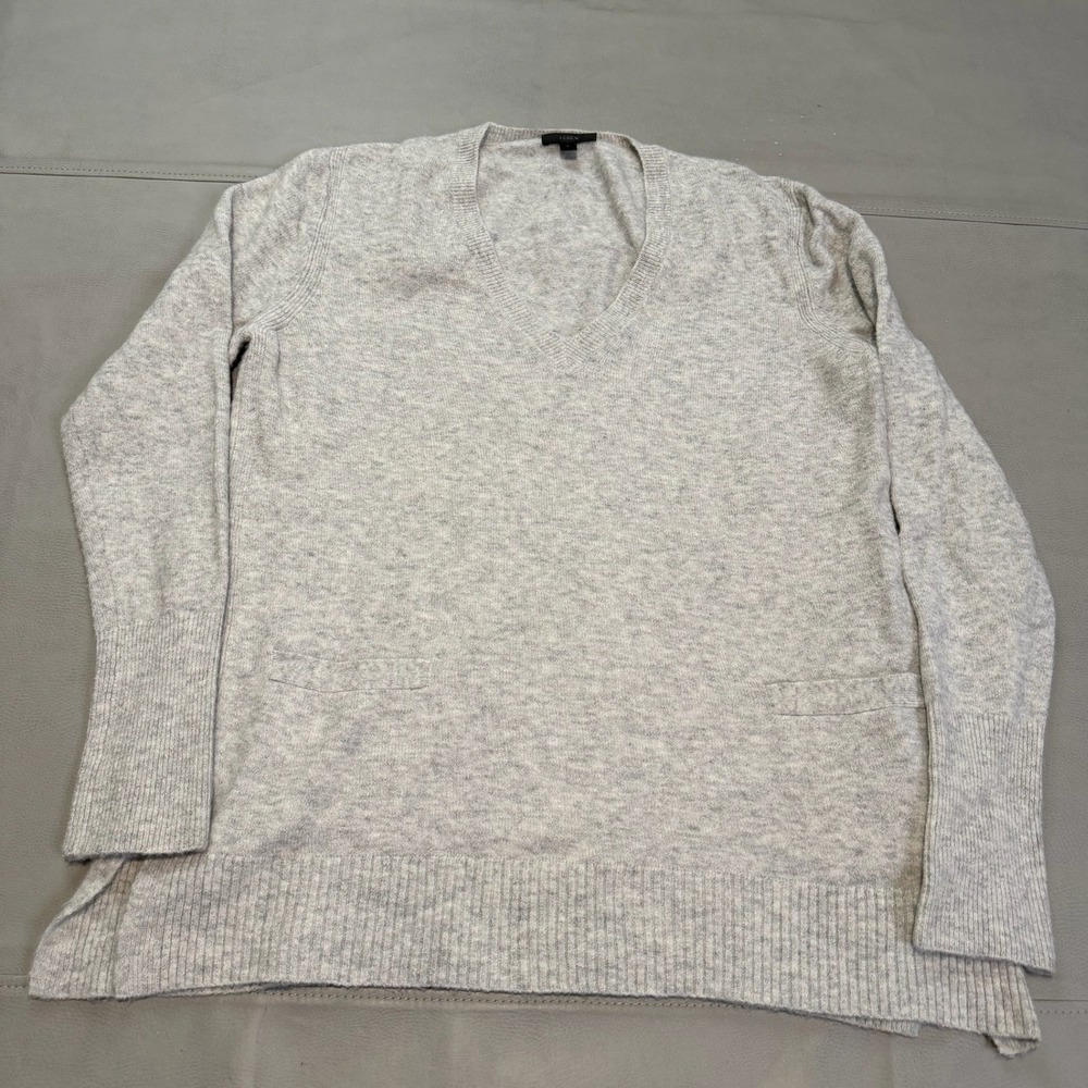 J Crew Light Heather Gray Merino Wool Blend Sweater Preppy Quiet Luxury L-4935